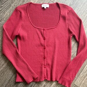 Feminine Red Ribbed Cardigan